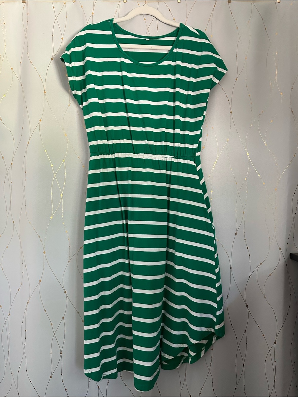 Green and White Striped Casual Dress Size Medium with Pockets